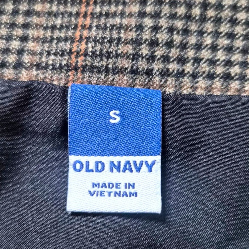 Old Navy Brown Glen Plaid Mini Skirt Side Zip Front Slit Size Small - Picture 2 of 6
